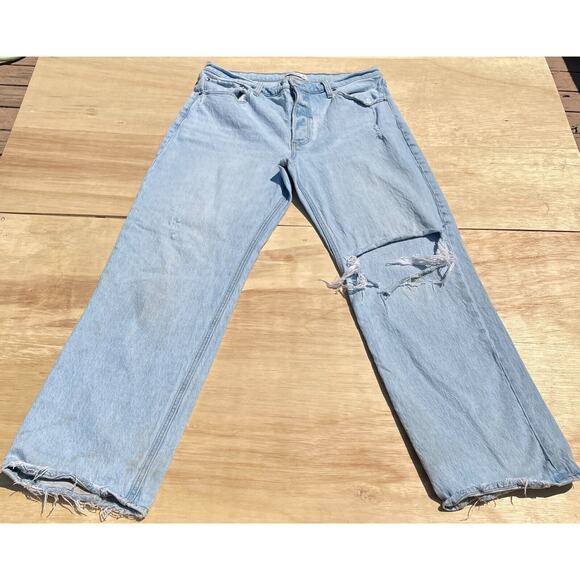 VTG. ABERCROMBIE & FITCH Ripped Jeans Denim Baggy Low Rise Women Blue SIZE 31/12 - Picture 1 of 7